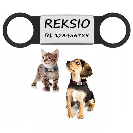 ZAWIESZKA ADRESÓWKA IDENTYFIKATOR imię KOTA PSA GRAWER na obrożę SREBRNA
