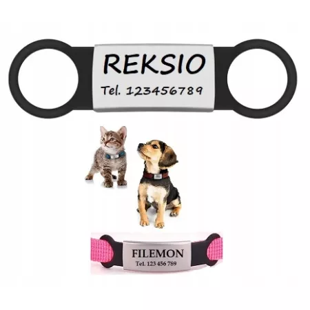 ZAWIESZKA ADRESÓWKA IDENTYFIKATOR imię KOTA PSA GRAWER na obrożę SREBRNA