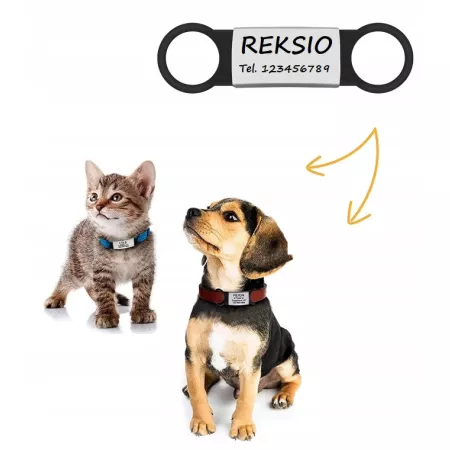 ZAWIESZKA ADRESÓWKA IDENTYFIKATOR imię KOTA PSA GRAWER na obrożę SREBRNA