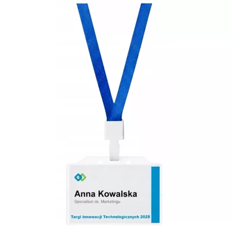 HOLDER z taśmą niebieską identyfikator kartę targi osobowy emedio premium