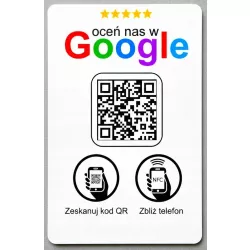 Karta wizytówka zbliżeniowa kod QR chip NFC do wystawiania opinii Google