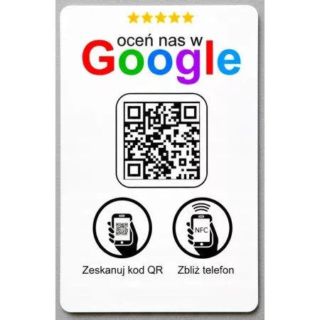 Karta wizytówka zbliżeniowa kod QR chip NFC do wystawiania opinii Google
