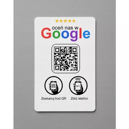 Karta wizytówka zbliżeniowa kod QR chip NFC do wystawiania opinii Google