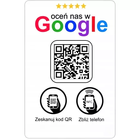 Karta wizytówka zbliżeniowa kod QR chip NFC do wystawiania opinii Google